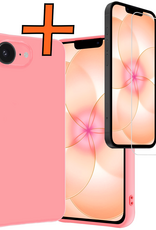 Nomfy Nomfy iPhone 17e Hoesje Siliconen Met Screenprotector Met Dichte Notch - Lichtroze