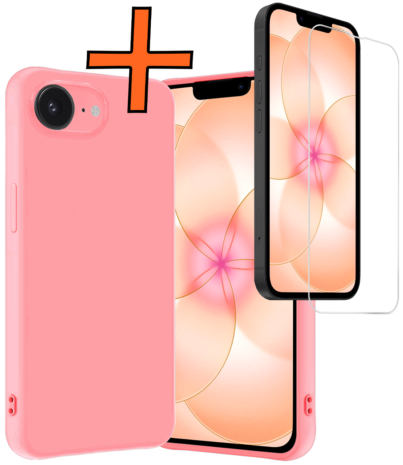 Nomfy Nomfy iPhone 17e Hoesje Siliconen Met Screenprotector Met Dichte Notch - Lichtroze