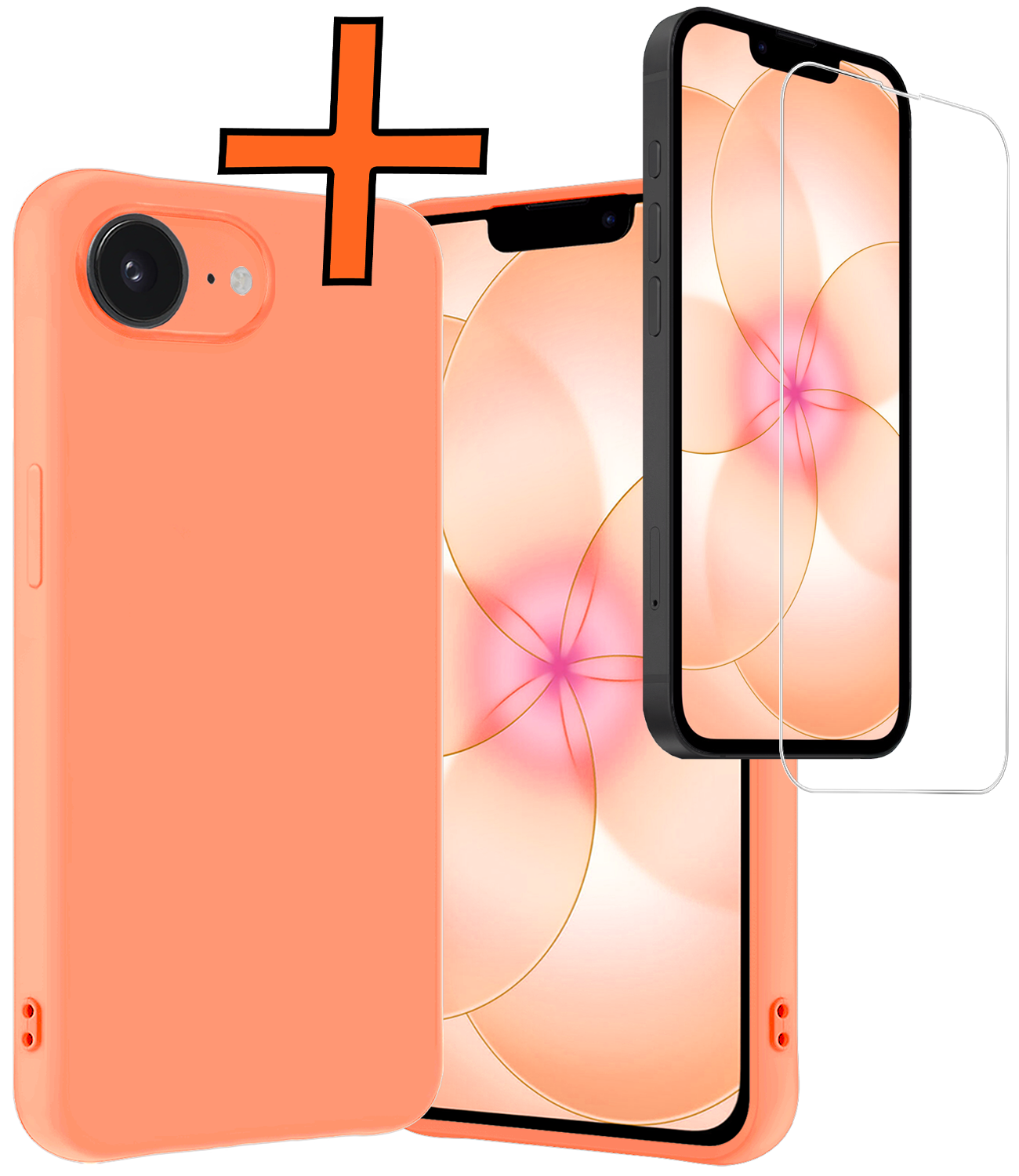 Nomfy Nomfy iPhone 17e Hoesje Siliconen Met Screenprotector Met Dichte Notch - Perzik