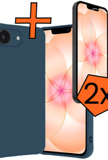 Nomfy Nomfy iPhone 17e Hoesje Siliconen Met 2x Screenprotector Met Dichte Notch - Donkerblauw