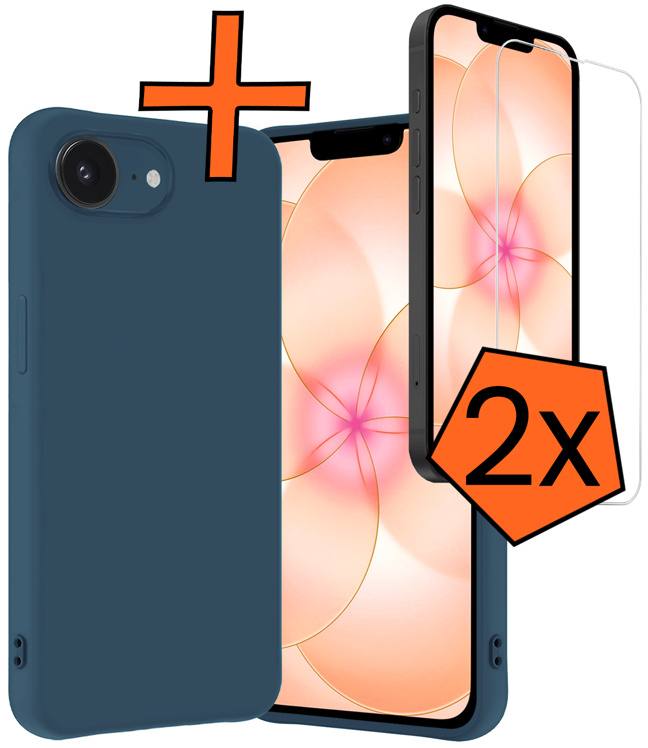 Nomfy Nomfy iPhone 17e Hoesje Siliconen Met 2x Screenprotector Met Dichte Notch - Donkerblauw