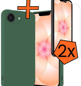 Nomfy Nomfy iPhone 17e Hoesje Siliconen Met 2x Screenprotector Met Dichte Notch - Donkergroen
