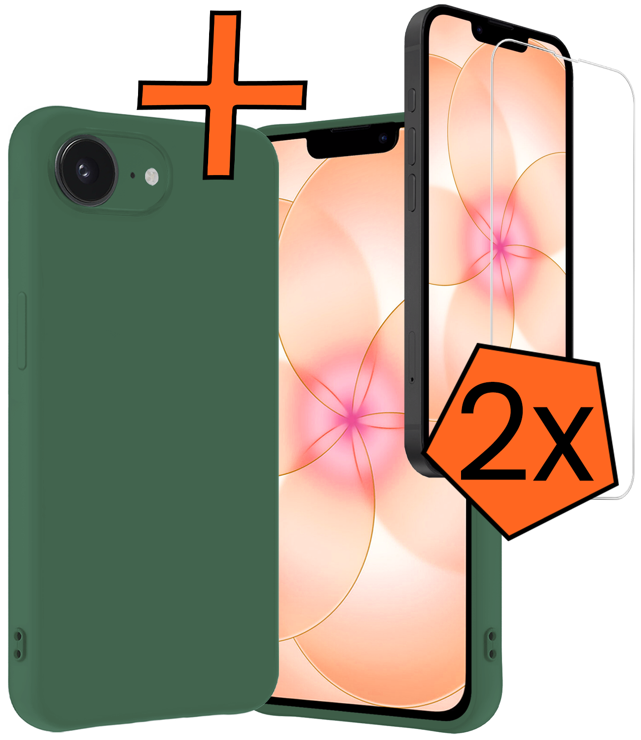 Nomfy Nomfy iPhone 17e Hoesje Siliconen Met 2x Screenprotector Met Dichte Notch - Donkergroen