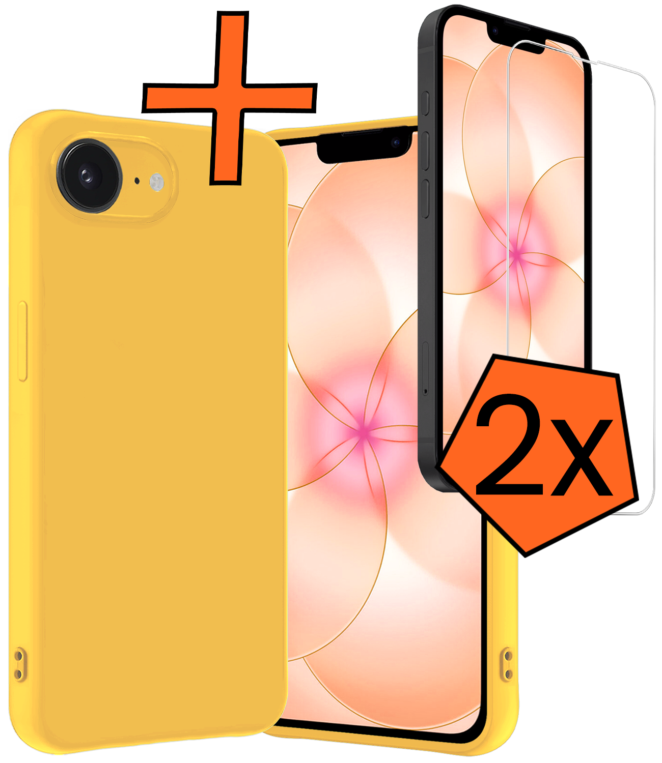 Nomfy Nomfy iPhone 17e Hoesje Siliconen Met 2x Screenprotector Met Dichte Notch - Geel