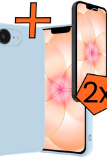 Nomfy Nomfy iPhone 17e Hoesje Siliconen Met 2x Screenprotector Met Dichte Notch - Lichtblauw