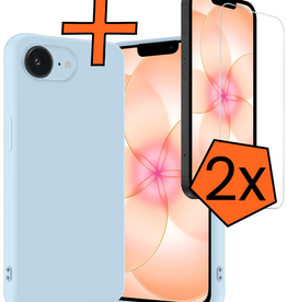Nomfy Nomfy iPhone 17e Hoesje Siliconen Met 2x Screenprotector Met Dichte Notch - Lichtblauw