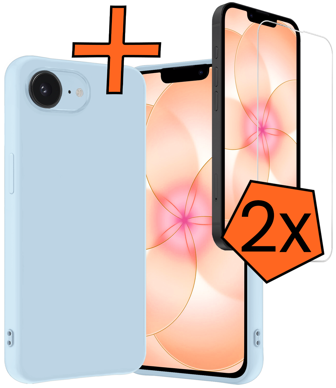 Nomfy Nomfy iPhone 17e Hoesje Siliconen Met 2x Screenprotector Met Dichte Notch - Lichtblauw