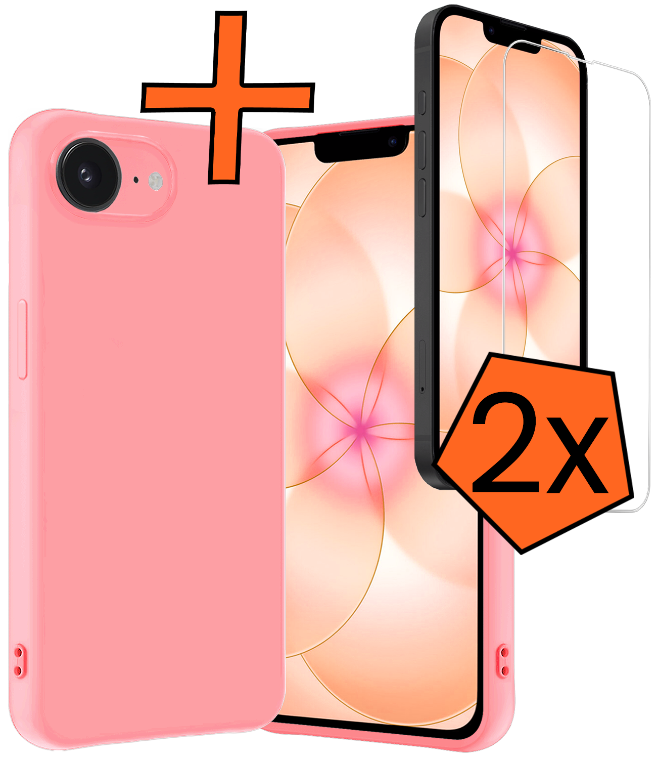 Nomfy Nomfy iPhone 17e Hoesje Siliconen Met 2x Screenprotector Met Dichte Notch - Lichtroze