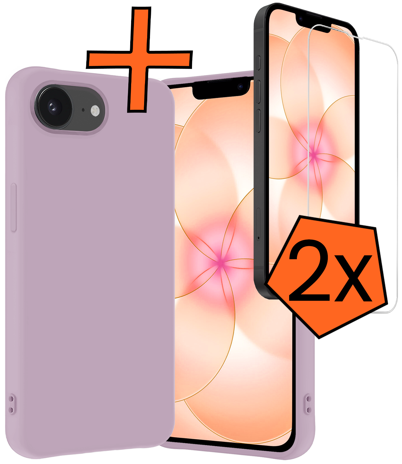 Nomfy Nomfy iPhone 17e Hoesje Siliconen Met 2x Screenprotector Met Dichte Notch - Lila