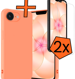 Nomfy Nomfy iPhone 17e Hoesje Siliconen Met 2x Screenprotector Met Dichte Notch - Perzik