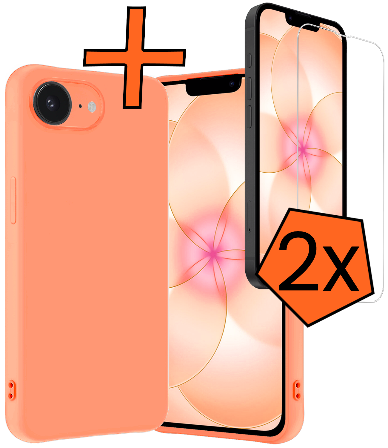 Nomfy Nomfy iPhone 17e Hoesje Siliconen Met 2x Screenprotector Met Dichte Notch - Perzik