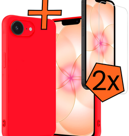 Nomfy Nomfy iPhone 17e Hoesje Siliconen Met 2x Screenprotector Met Dichte Notch - Rood