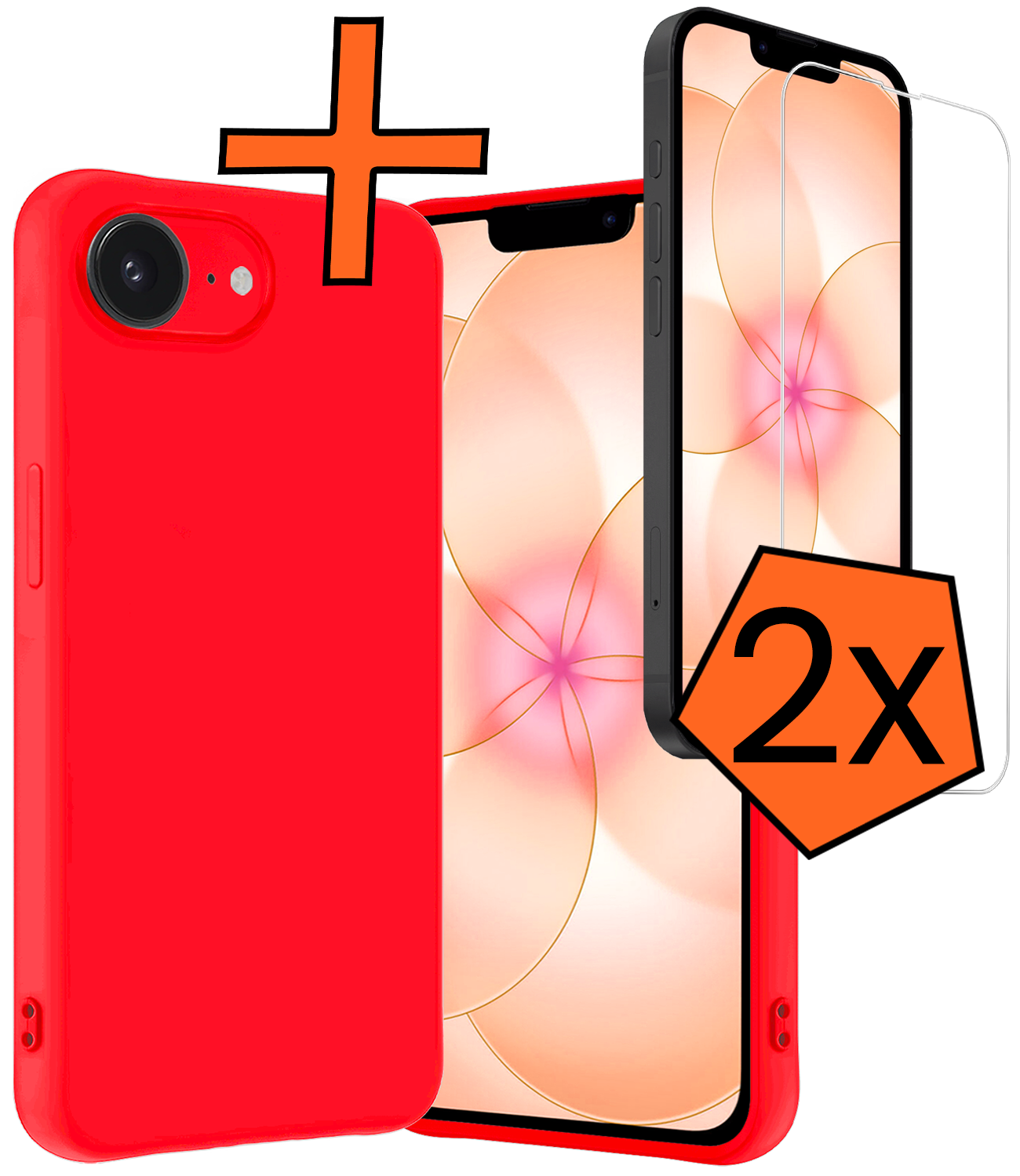 Nomfy Nomfy iPhone 17e Hoesje Siliconen Met 2x Screenprotector Met Dichte Notch - Rood