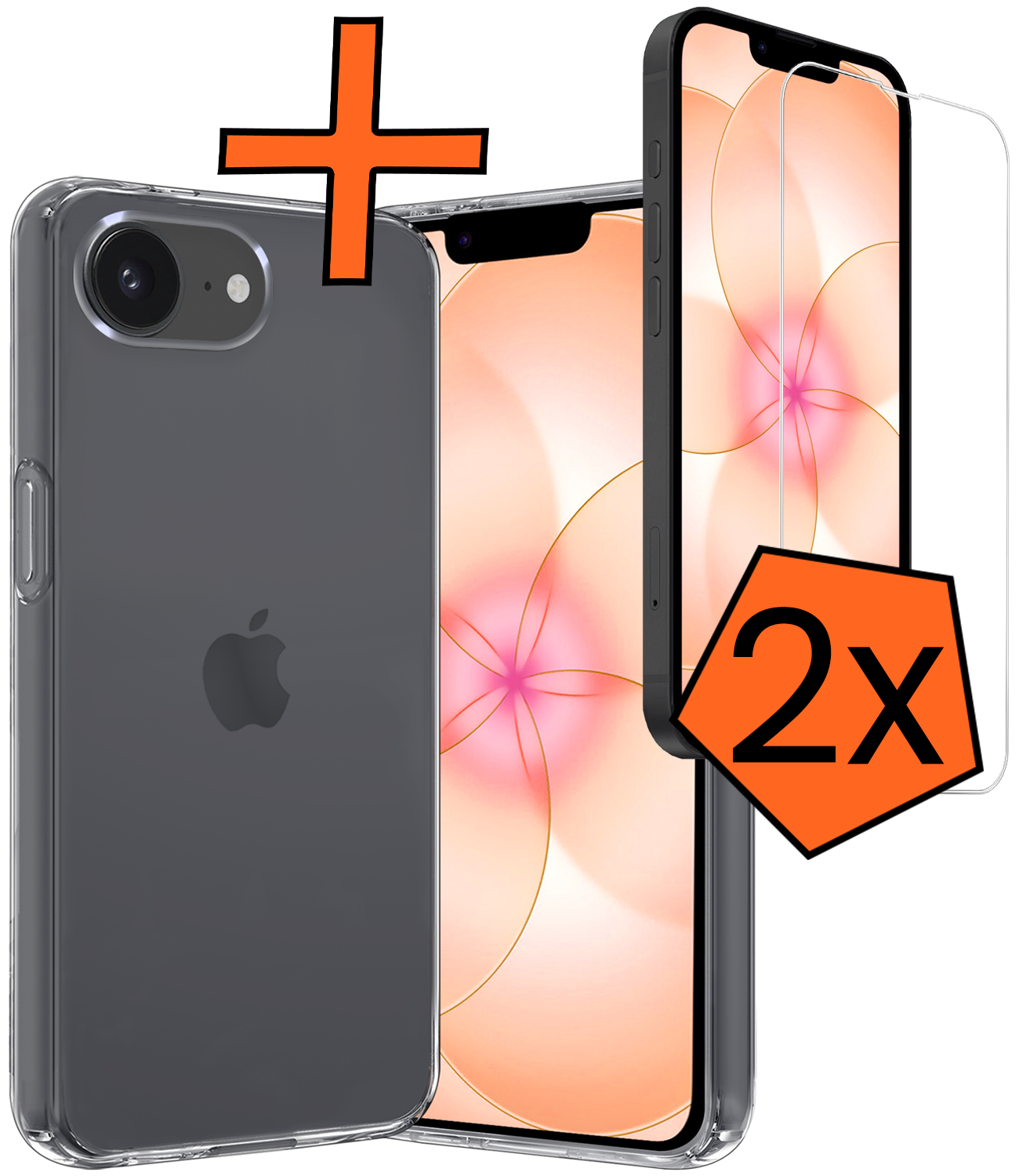 Nomfy Nomfy iPhone 17e Hoesje Siliconen Met 2x Screenprotector Met Dichte Notch - Transparant