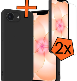 Nomfy Nomfy iPhone 17e Hoesje Siliconen Met 2x Screenprotector Met Dichte Notch - Zwart