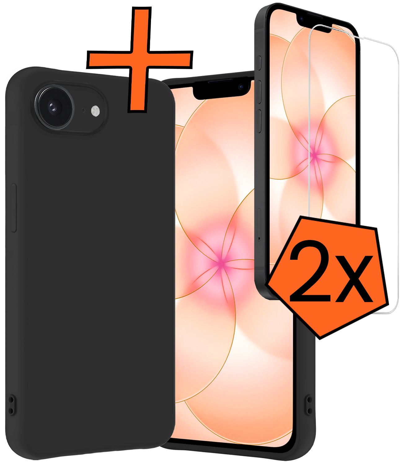 Nomfy Nomfy iPhone 17e Hoesje Siliconen Met 2x Screenprotector Met Dichte Notch - Zwart