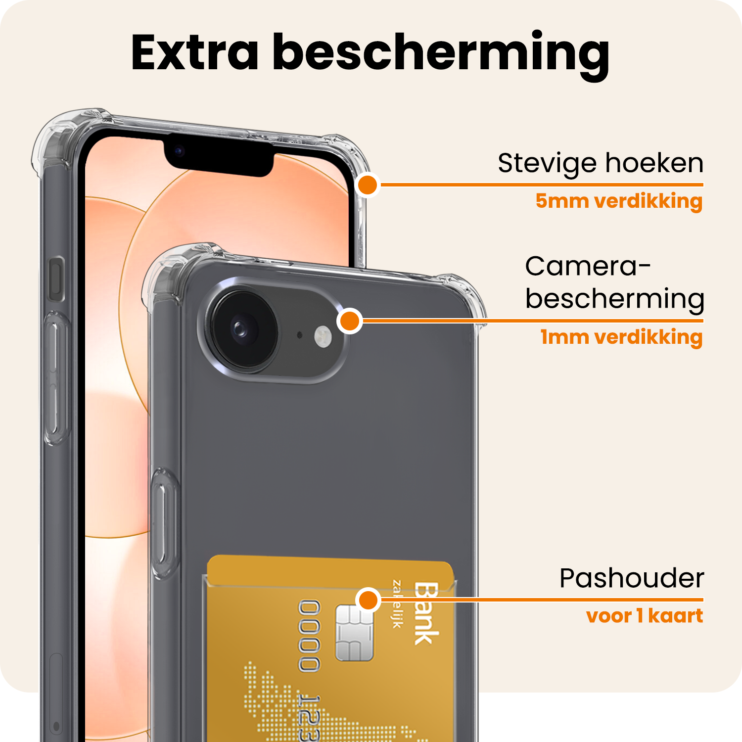 Nomfy Nomfy iPhone 17e Hoesje Pashouder Met 2x Screenprotector