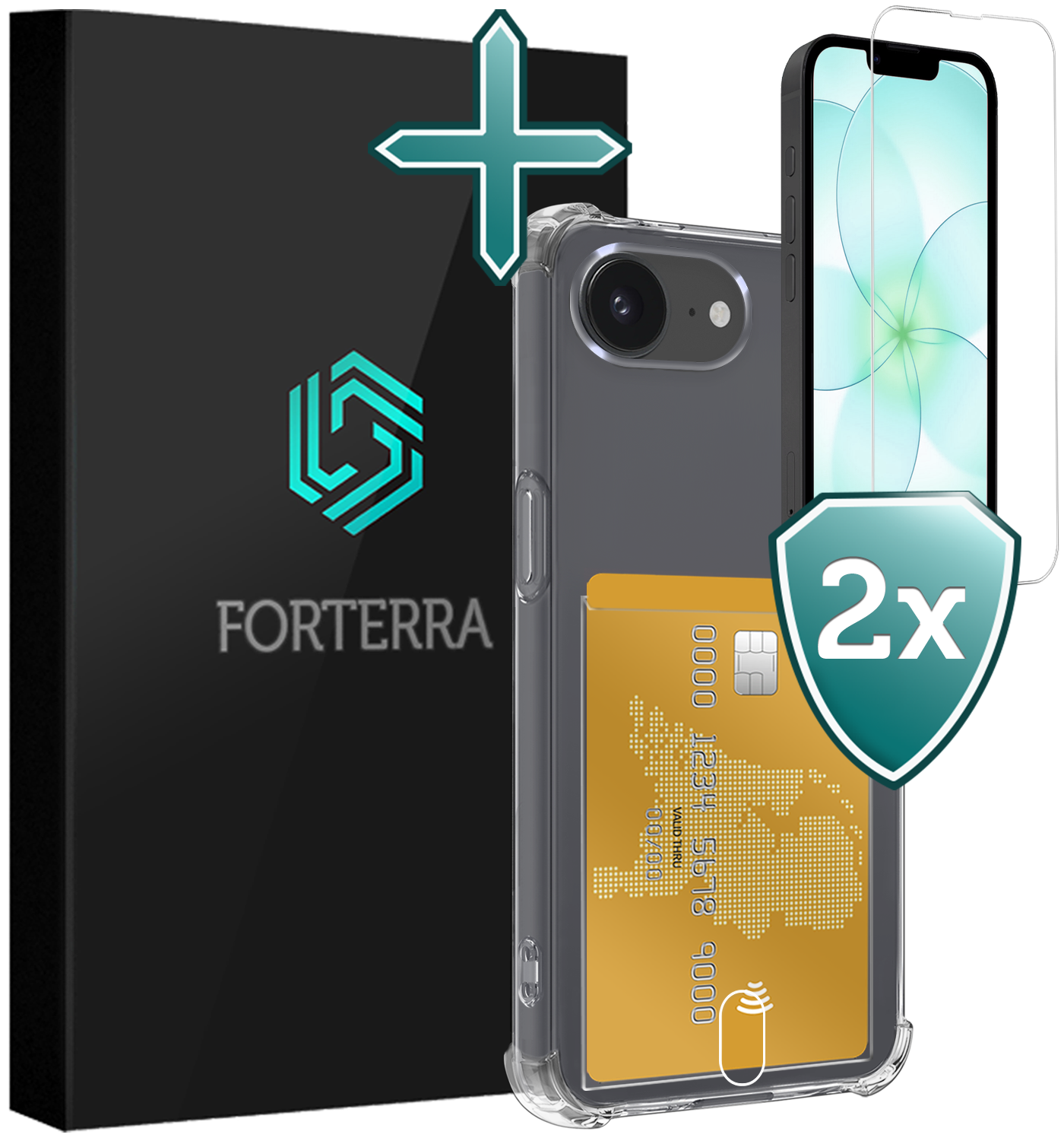 Forterra Forterra iPhone 17e Hoesje Pashouder Met 2x Screenprotector