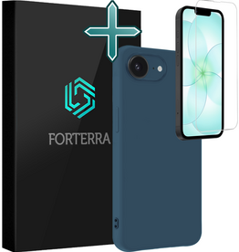 Forterra Forterra iPhone 17e Hoesje Siliconen Met Screenprotector Met Dichte Notch - Donkerblauw