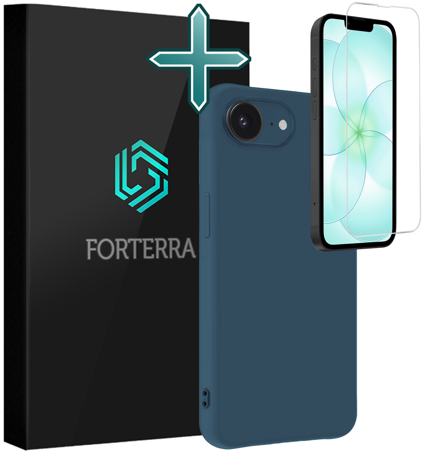 Forterra Forterra iPhone 17e Hoesje Siliconen Met Screenprotector Met Dichte Notch - Donkerblauw