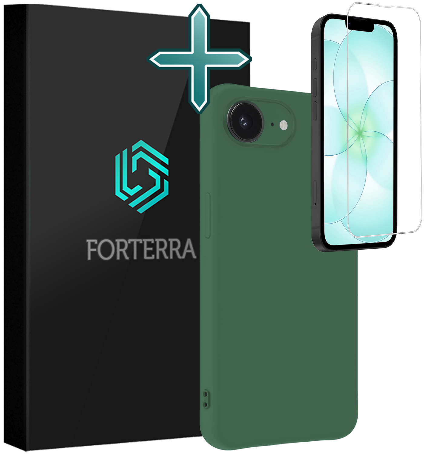 Forterra Forterra iPhone 17e Hoesje Siliconen Met Screenprotector Met Dichte Notch - Donkergroen