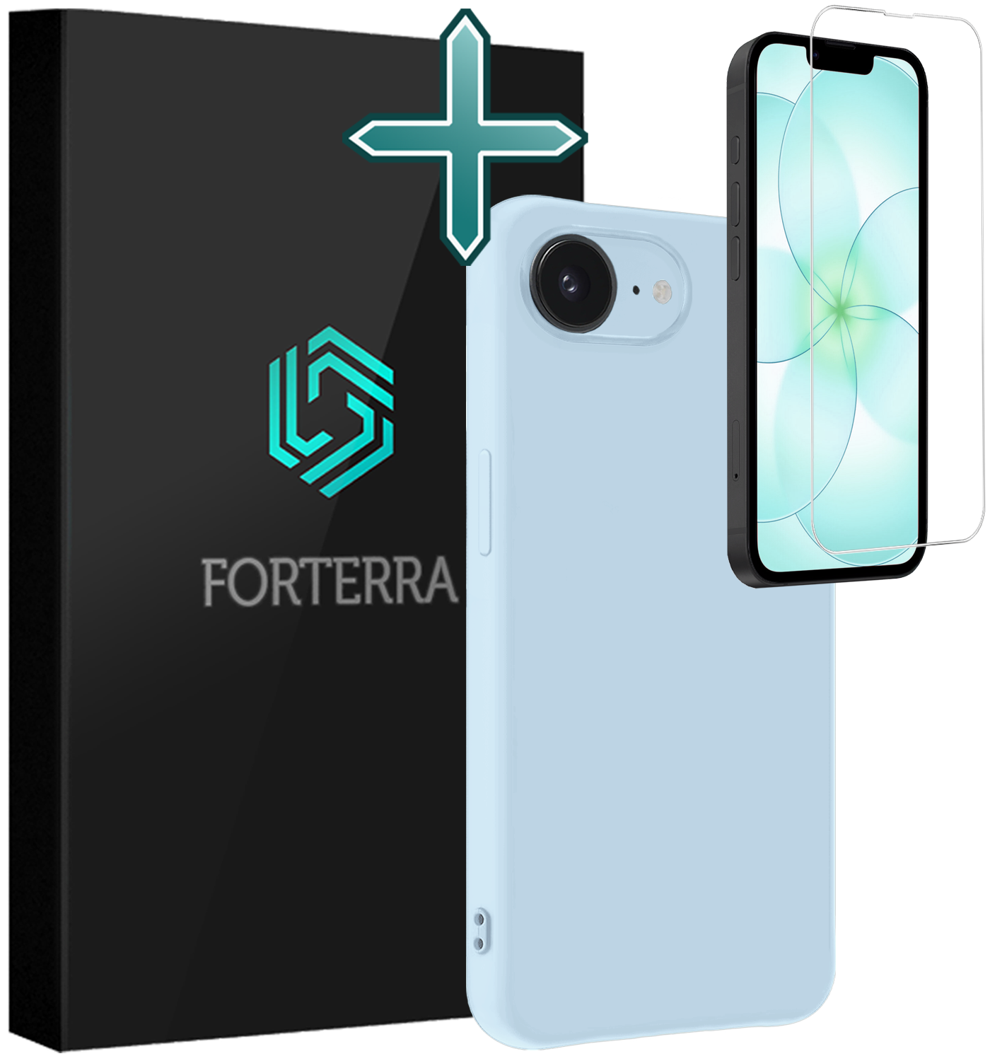 Forterra Forterra iPhone 17e Hoesje Siliconen Met Screenprotector Met Dichte Notch - Lichtblauw