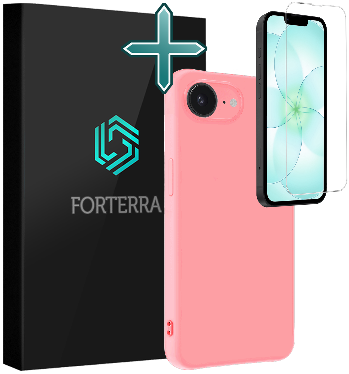 Forterra Forterra iPhone 17e Hoesje Siliconen Met Screenprotector Met Dichte Notch - Lichtroze