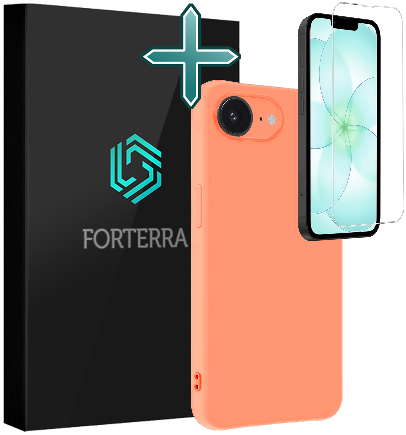 Forterra Forterra iPhone 17e Hoesje Siliconen Met Screenprotector Met Dichte Notch - Perzik