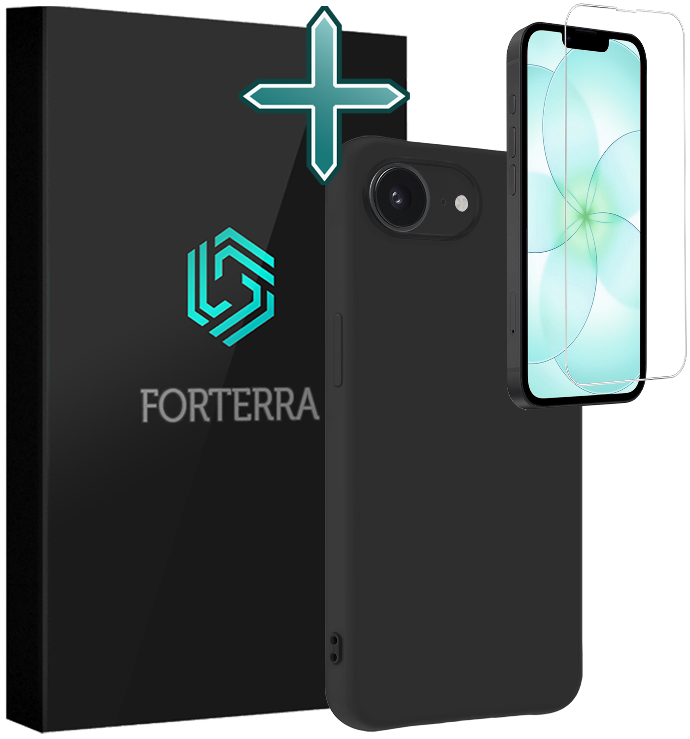Forterra Forterra iPhone 17e Hoesje Siliconen Met Screenprotector Met Dichte Notch - Zwart