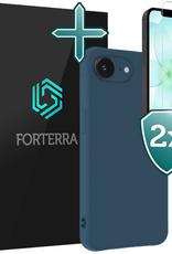 Forterra Forterra iPhone 17e Hoesje Siliconen Met 2x Screenprotector Met Dichte Notch - Donkerblauw