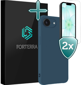 Forterra Forterra iPhone 17e Hoesje Siliconen Met 2x Screenprotector Met Dichte Notch - Donkerblauw