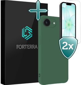Forterra Forterra iPhone 17e Hoesje Siliconen Met 2x Screenprotector Met Dichte Notch - Donkergroen