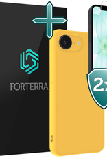 Forterra Forterra iPhone 17e Hoesje Siliconen Met 2x Screenprotector Met Dichte Notch - Geel