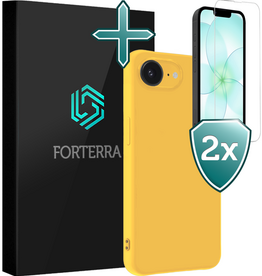 Forterra Forterra iPhone 17e Hoesje Siliconen Met 2x Screenprotector Met Dichte Notch - Geel