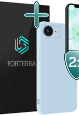 Forterra Forterra iPhone 17e Hoesje Siliconen Met 2x Screenprotector Met Dichte Notch - Lichtblauw