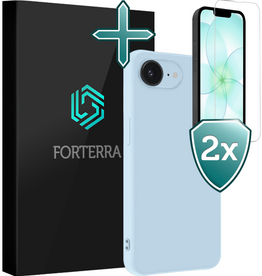 Forterra Forterra iPhone 17e Hoesje Siliconen Met 2x Screenprotector Met Dichte Notch - Lichtblauw