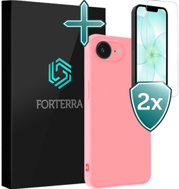Forterra Forterra iPhone 17e Hoesje Siliconen Met 2x Screenprotector Met Dichte Notch - Lichtroze