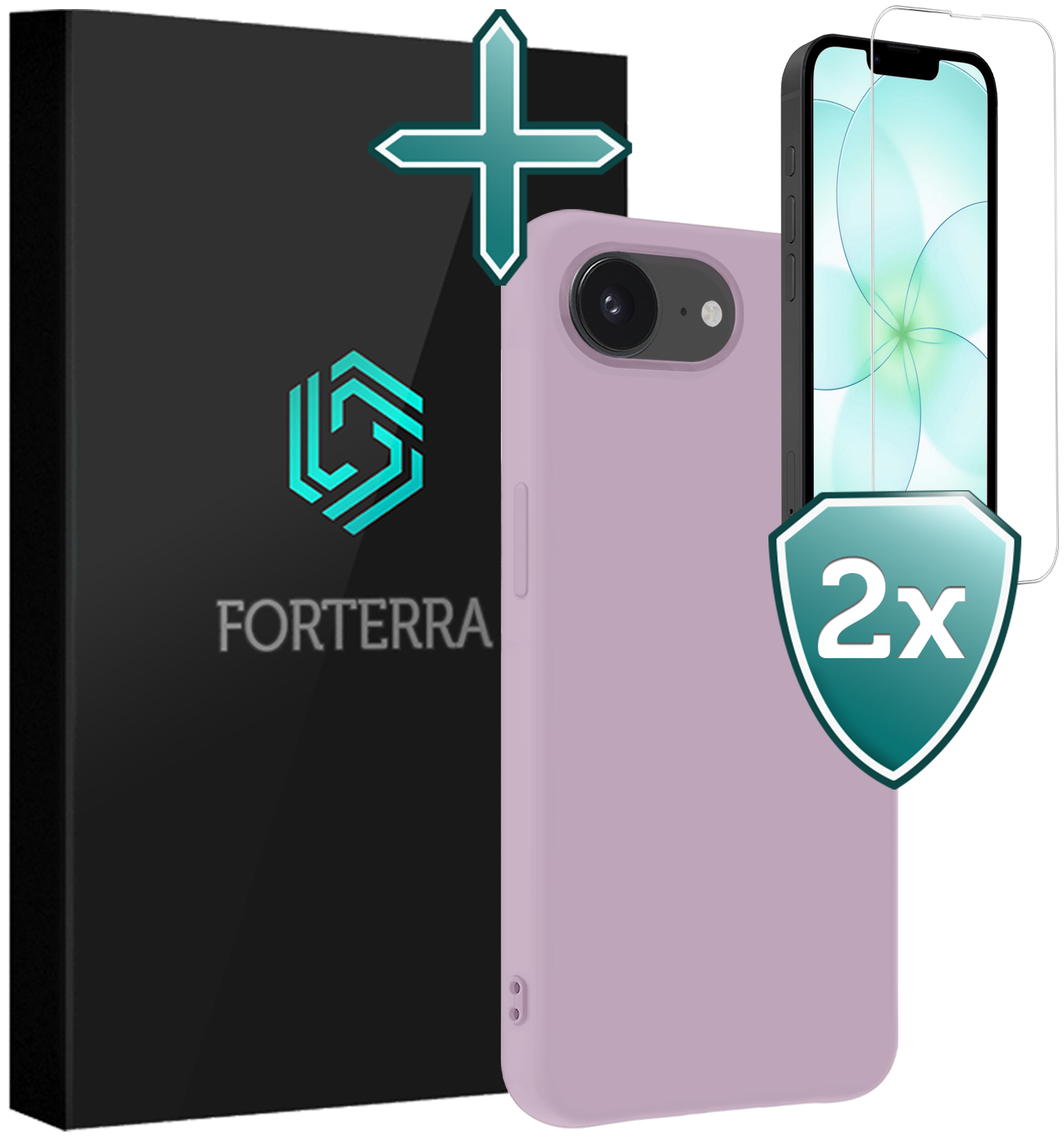 Forterra Forterra iPhone 17e Hoesje Siliconen Met 2x Screenprotector Met Dichte Notch - Lila