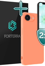 Forterra Forterra iPhone 17e Hoesje Siliconen Met 2x Screenprotector Met Dichte Notch - Perzik