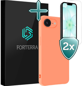 Forterra Forterra iPhone 17e Hoesje Siliconen Met 2x Screenprotector Met Dichte Notch - Perzik