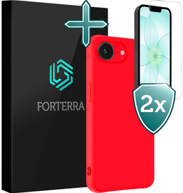 Forterra Forterra iPhone 17e Hoesje Siliconen Met 2x Screenprotector Met Dichte Notch - Rood