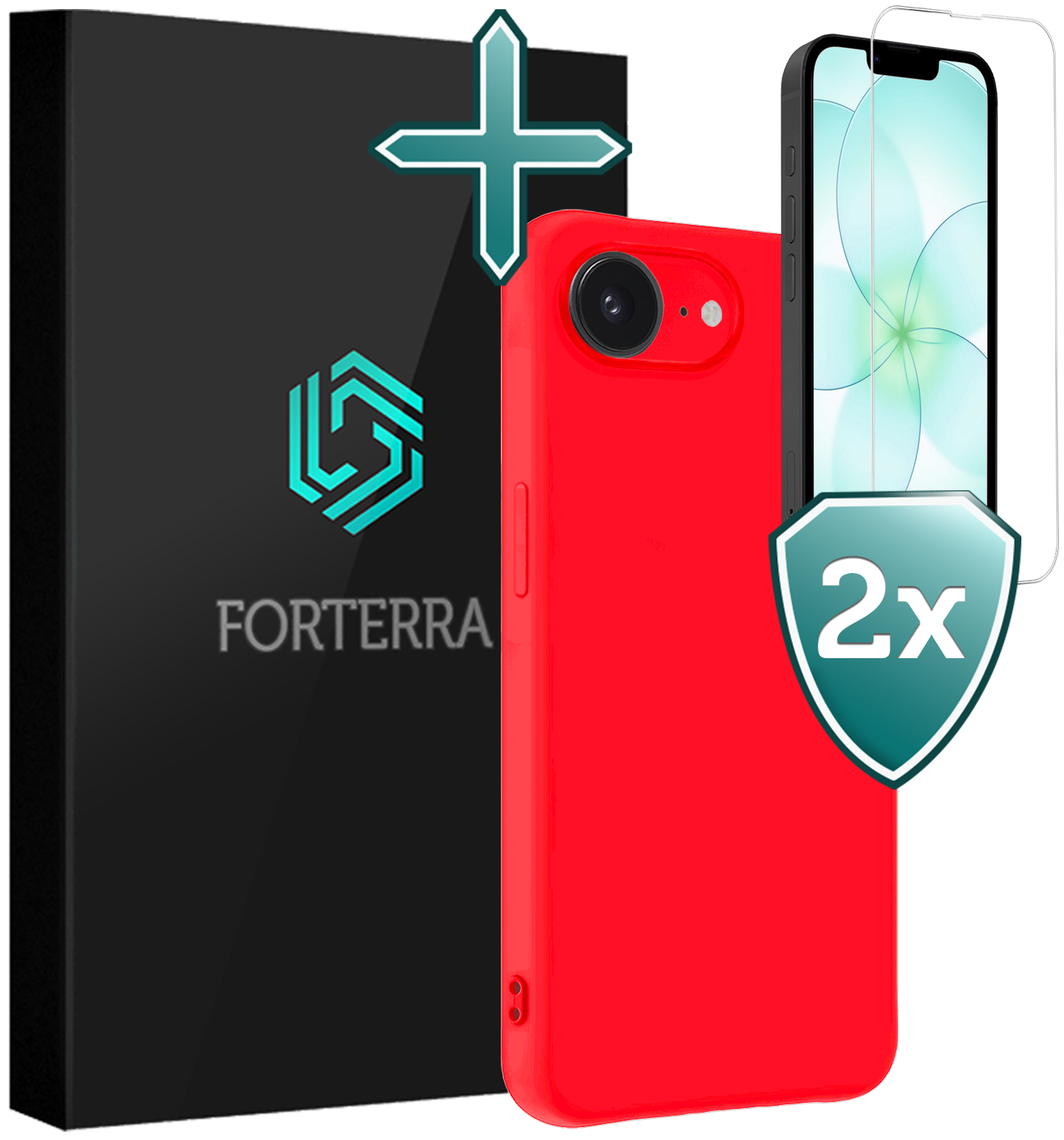 Forterra Forterra iPhone 17e Hoesje Siliconen Met 2x Screenprotector Met Dichte Notch - Rood