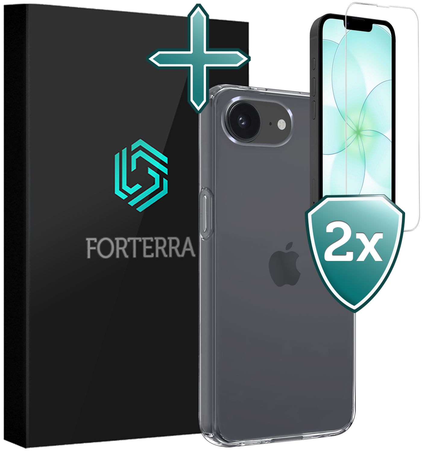 Forterra Forterra iPhone 17e Hoesje Siliconen Met 2x Screenprotector Met Dichte Notch - Transparant