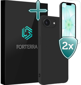Forterra Forterra iPhone 17e Hoesje Siliconen Met 2x Screenprotector Met Dichte Notch - Zwart