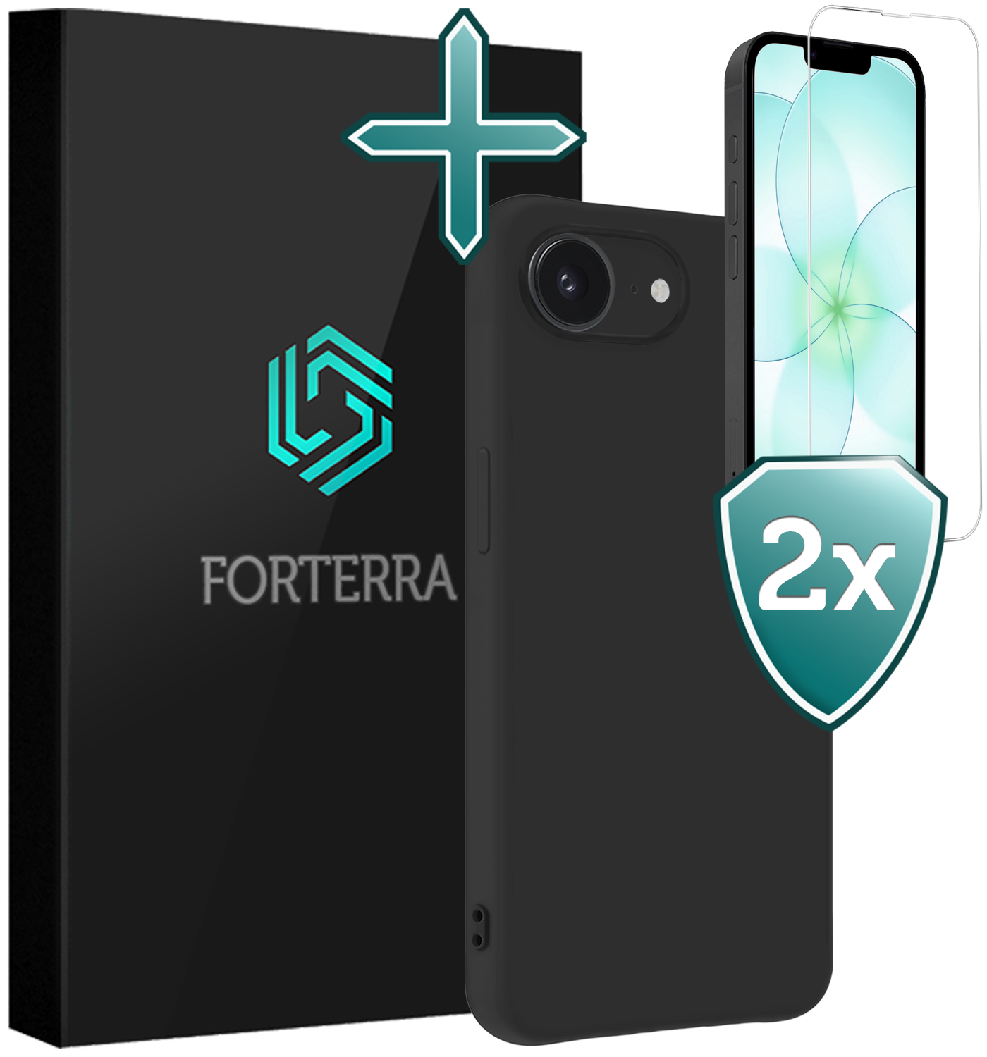 Forterra Forterra iPhone 17e Hoesje Siliconen Met 2x Screenprotector Met Dichte Notch - Zwart