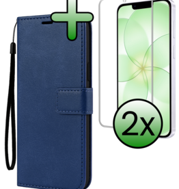BASEY. BASEY. iPhone 17e Hoesje Bookcase Met 2x Screenprotector - Donkerblauw