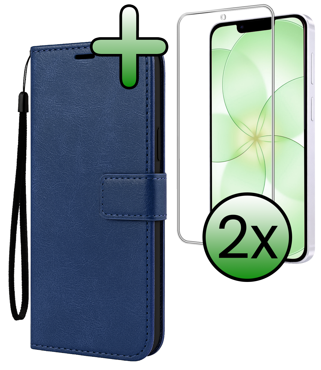 BASEY. BASEY. iPhone 17e Hoesje Bookcase Met 2x Screenprotector - Donkerblauw