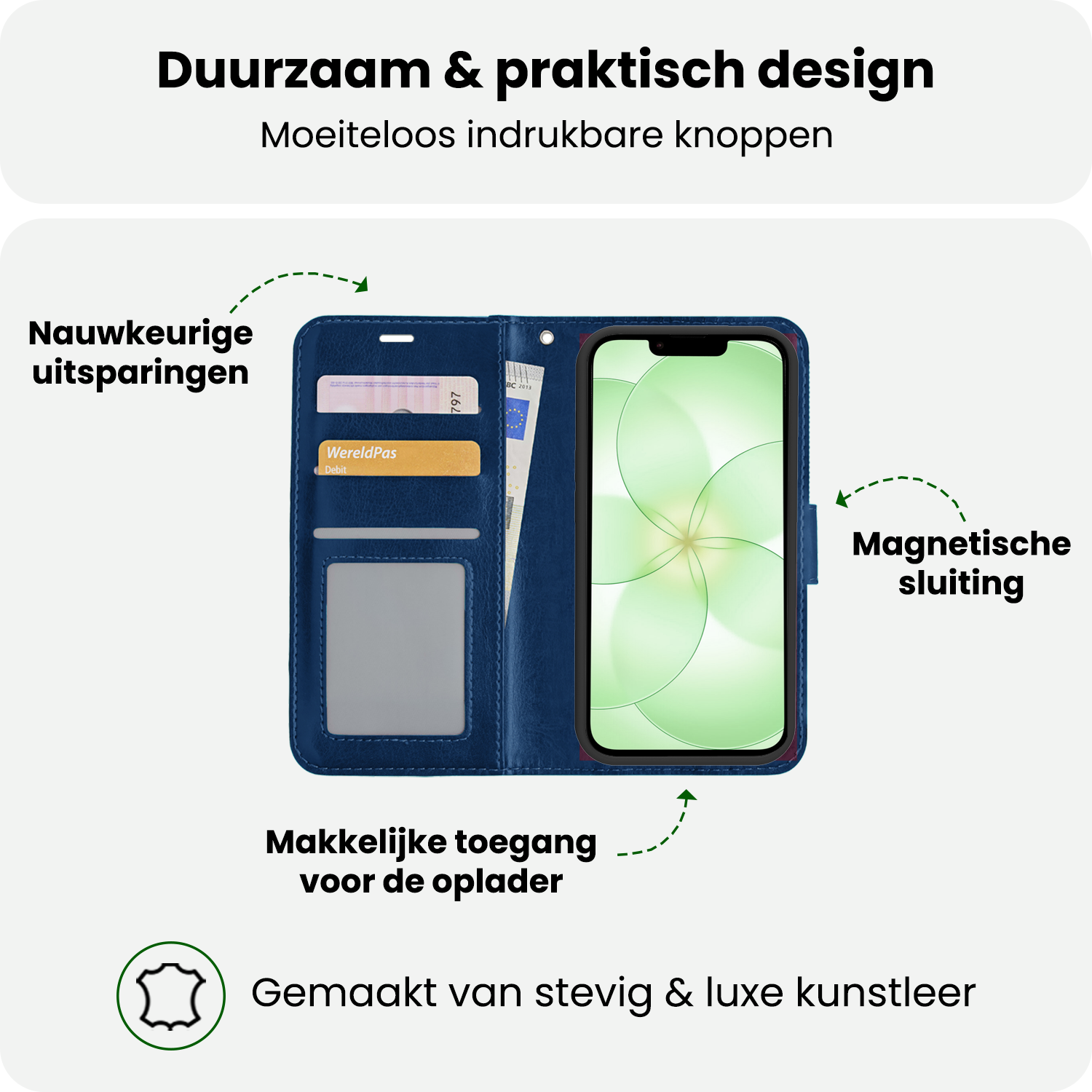 BASEY. BASEY. iPhone 17e Hoesje Bookcase Met Screenprotector - Donkerblauw