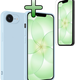 BASEY. BASEY. iPhone 17e Hoesje Siliconen Met Screenprotector Met Dichte Notch - Lichtblauw