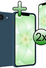 BASEY. BASEY. iPhone 17e Hoesje Siliconen Met 2x Screenprotector Met Dichte Notch - Donkerblauw
